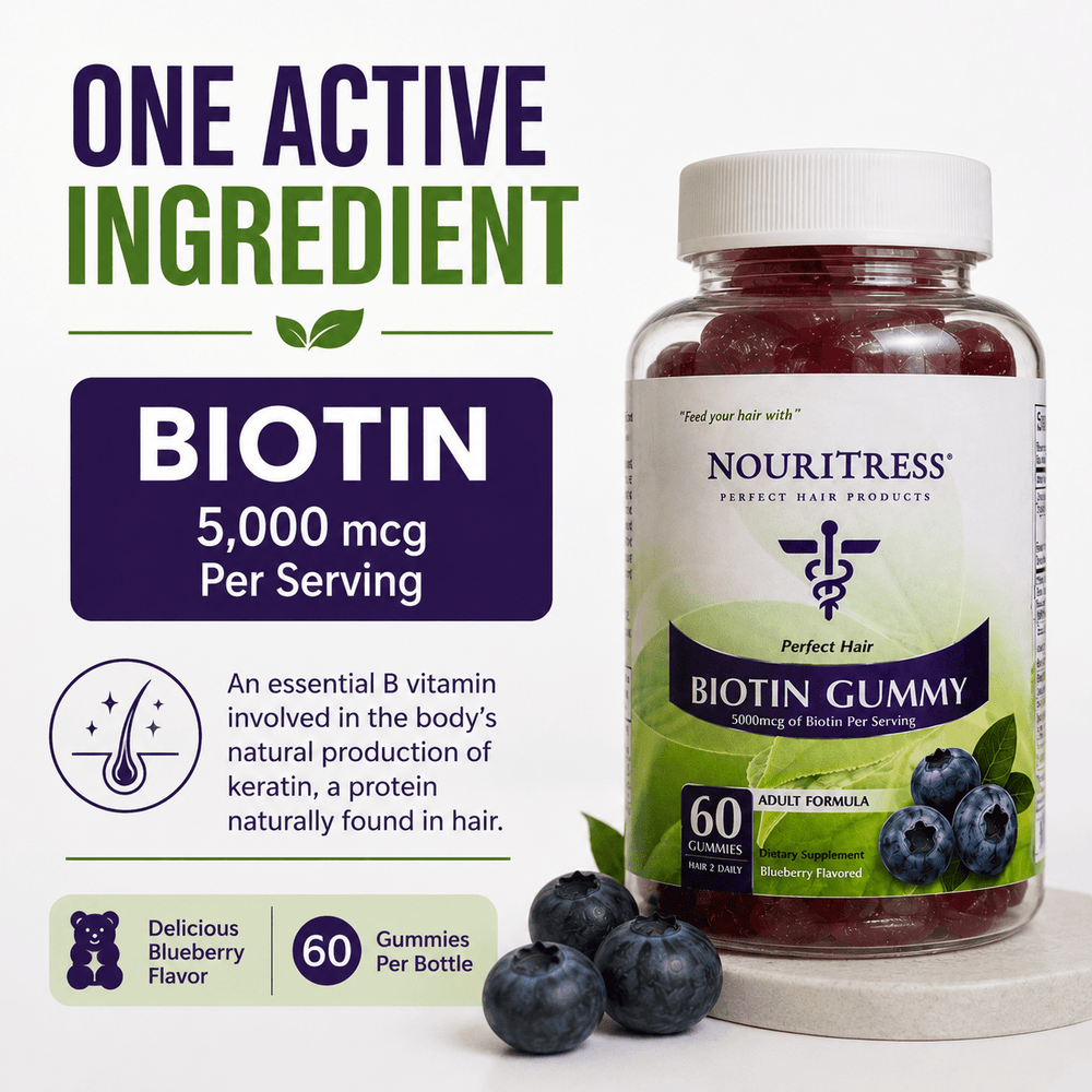 Perfect Hair Biotin Gummy 5000mcg - 60 count - NouriTress Hair Products