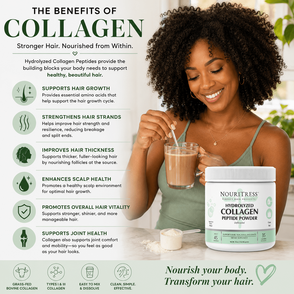 Hydrolyzed Collagen Peptide Powder - NouriTress Hair Products