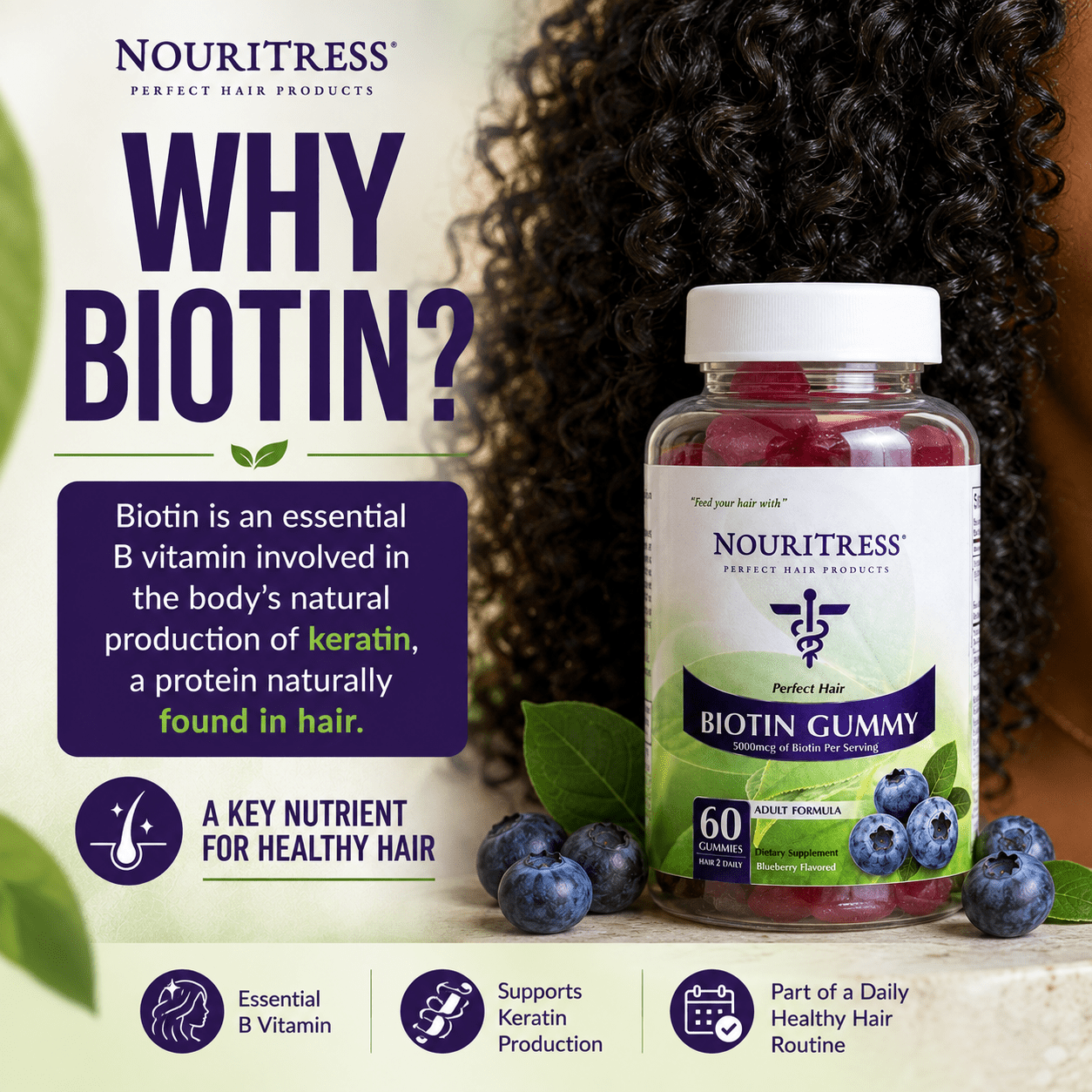 Perfect Hair Biotin Gummy 5000mcg - 60 count - NouriTress Hair Products